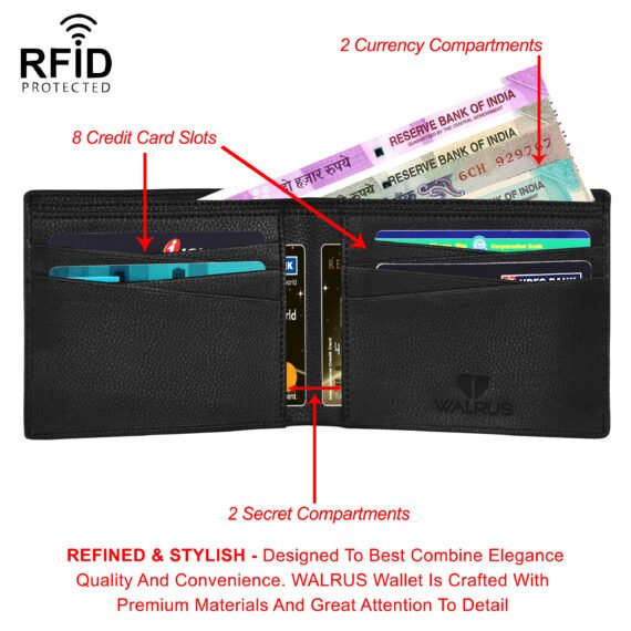 Walrus Combo Set Of Analogue Black dial Watch With Vegan Leather strap And Black Vegan Leather Wallet For Men