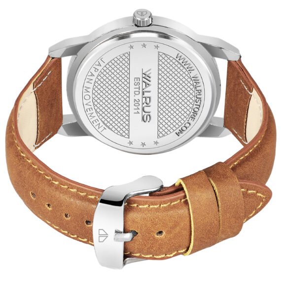 Walrus Combo Set Of Analogue Silver dial Watch With Tan Vegan Leather strap And Black & Tan Vegan Leather Wallet For Men