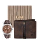 Walrus Combo Set Of Analogue Brown dial Watch With Vegan Leather strap And Brown Vegan Leather Wallet For Men