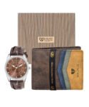 Walrus Combo Set Of Analogue Brown dial Watch With Brown Vegan Leather strap And Brown & Tan Vegan Leather Wallet For Men