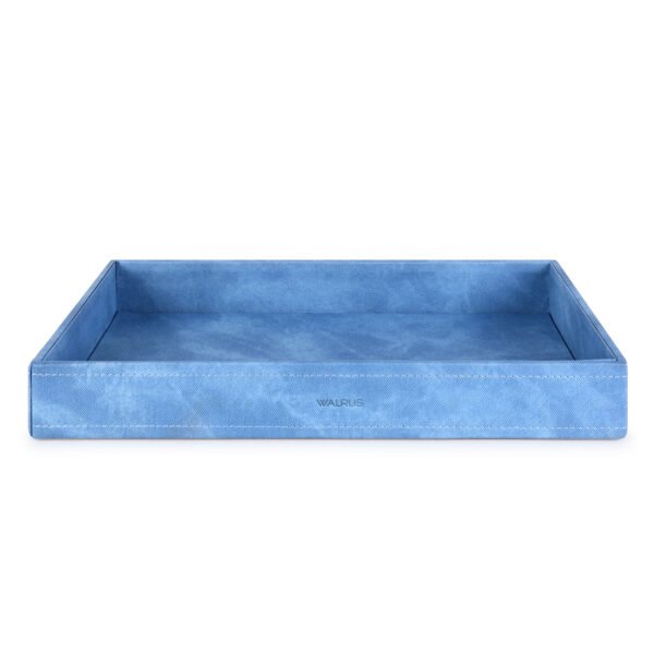 Walrus Denim Fabric Tray Organizer with Wooden Base – Rectangular Desk Storage Box for Keys, Watches, Mobile Phones, Jewellery, Coins, Office Supplies & Cosmetics