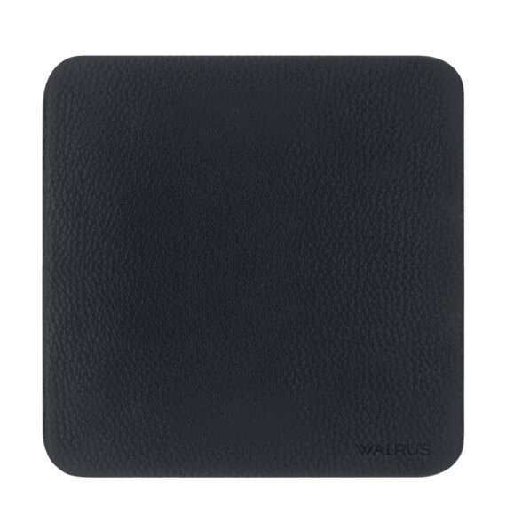 Walrus Black Faux Leather & Wooden Base Designer Tea Coaster Set of 4| 10x10 cm | for Tea/Coffee Cups, Mugs, Beer Cans, Bar Glasses | Office & Dining Table Decor | Premium Drink Coasters |Heat Resistant