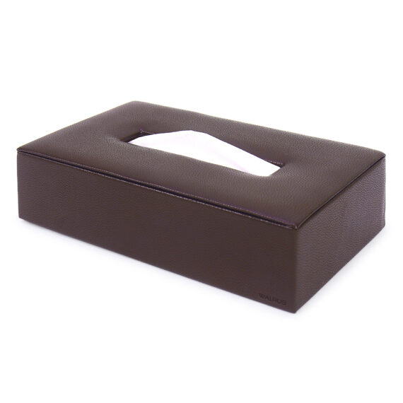 Walrus Premium Vegan Leather Tissue Box Holder with Wooden Base, Rectangular Napkin Holder & Tissue Paper Dispenser for Home, Office & Car, Facial Tissue Case Organizer In Brown