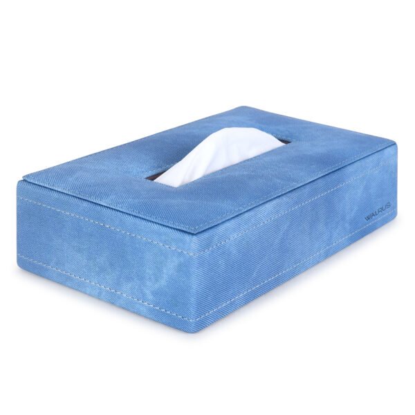 Walrus Premium Denim Fabric Tissue Box Holder with Wooden Base, Rectangular Napkin Holder & Tissue Paper Dispenser for Home, Office & Car, Facial Tissue Case Organizer In Blue