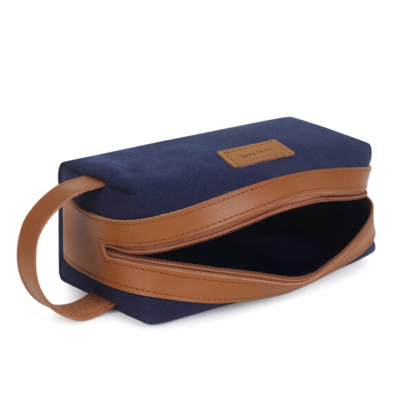 Walrus Canvas Fabric Toiletry Bag Unisex, Travel Pouch for Toiletries Shaving Kit & Cosmetics, Water Resistance for Travel Accessories, Organizer Travel Pouch for MakeUp, Blue & Brown