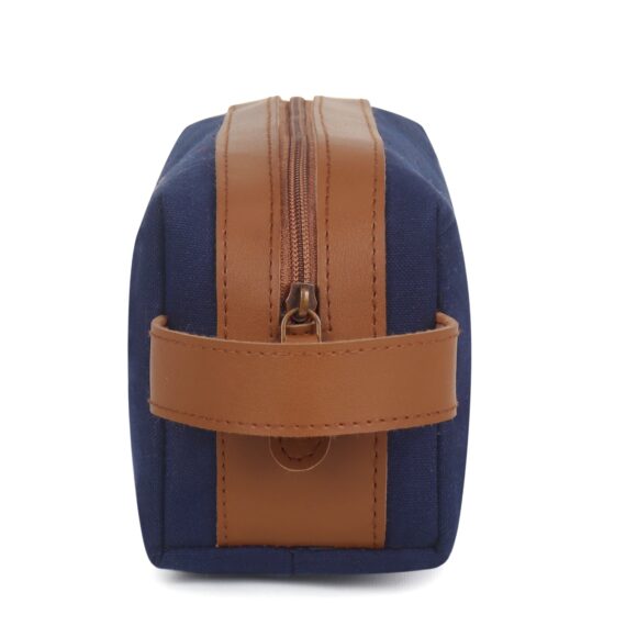 Walrus Canvas Fabric Toiletry Bag Unisex, Travel Pouch for Toiletries Shaving Kit & Cosmetics, Water Resistance for Travel Accessories, Organizer Travel Pouch for MakeUp, Blue & Brown