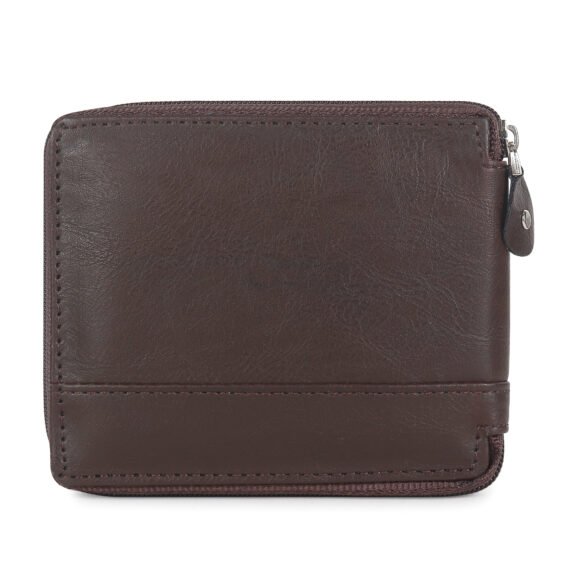 Walrus Roady Brown Zip Wallet – Vegan Leather, 2 Currency Pockets, Coin Flap, 4 Card Slots, Hidden Pockets, Slim & Stylish Wallet for Men
