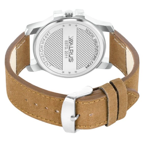 Walrus Blue Dial 38.5mm Men’s Watch, Tan Vegan Leather Strap 22mm, Stylish & Modern Style | Old Money Style Watch | Perfect for Formal and Casual Wear- Perfect for Gift