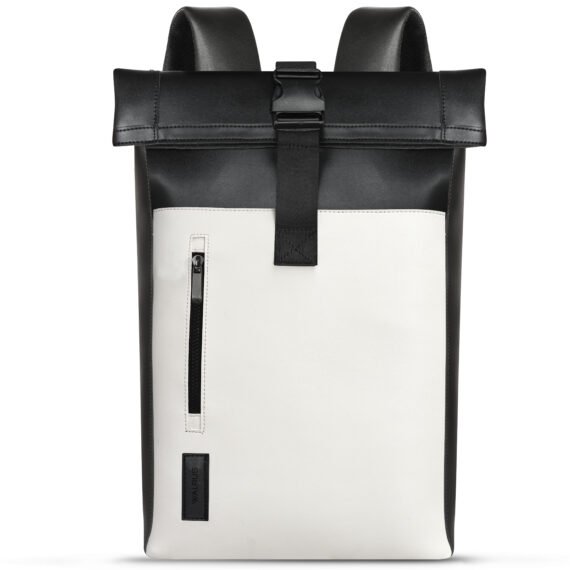 Walrus Zebra Series Backpack Bag with Secure Clip Closure Padded Laptop Sleeve Side Zip Pocket Lightweight Design for Office College Travel Use Vegan Leather Standard Size White & Black