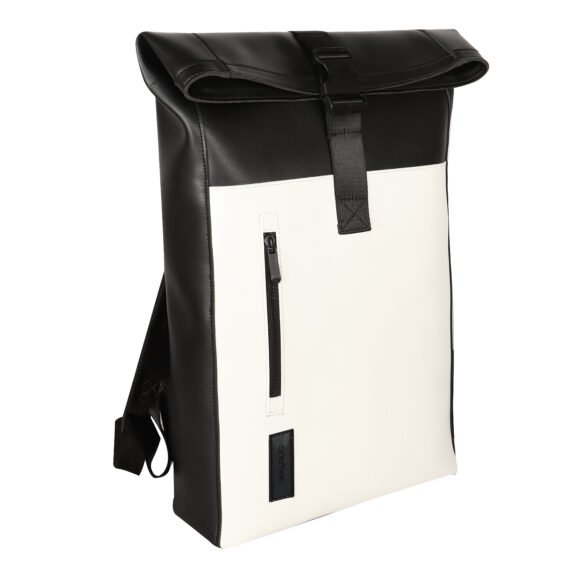 Walrus Zebra Series Backpack Bag with Secure Clip Closure Padded Laptop Sleeve Side Zip Pocket Lightweight Design for Office College Travel Use Vegan Leather Standard Size White & Black