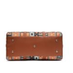 Walurs Art Series Travel Duffle Bag with Rust Orange Tribal Print, Tan Vegan Leather Strap, Adjustable Handles, Multipurpose Use, Fabric Body, 1 Main Compartment
