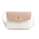 Walurs Women’s Diva III Beige-White Series Mini Purse – Elegant Vegan Leather with Twister Lock, Two Compartments, Compact Design – Everyday or Travel Use