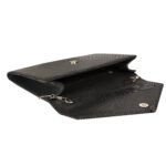 Walurs Feb Series Vegan Leather Clutch for Women | Flap Magnetic Closure, Silver Chain Strap, Zipper Pocket | Evening, Party, Wedding Purse | Black Metallic Finish