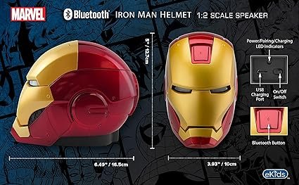 Walrus Marvel-Inspired Iron Man Helmet Speaker – Wireless Bluetooth, Stereo Audio, Multi-Mode Playback – Great for Desk, Gaming & Parties – Gold Red Edition