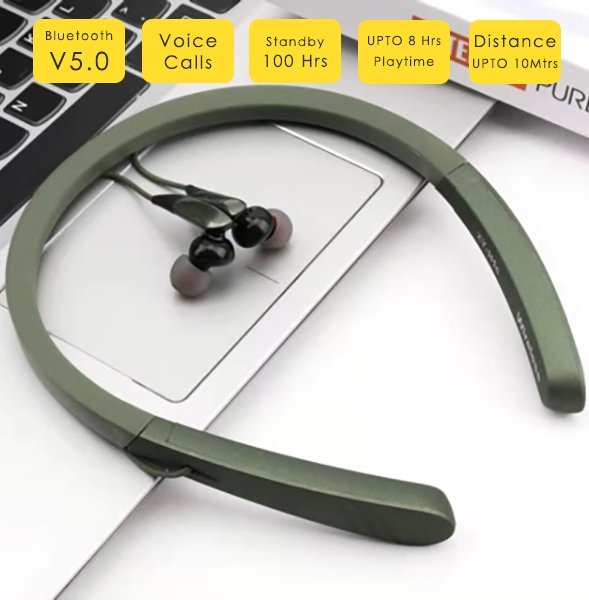 Walrus Boomrange Neckband Bluetooth V5.0 | 8 Hrs Playtime | Voice Call Support | Gym, Travel, Office Use | 8m Range | Green Color