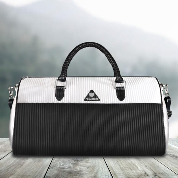 Walrus Stripes Series White Vegan Leather Travelling Duffle Bag