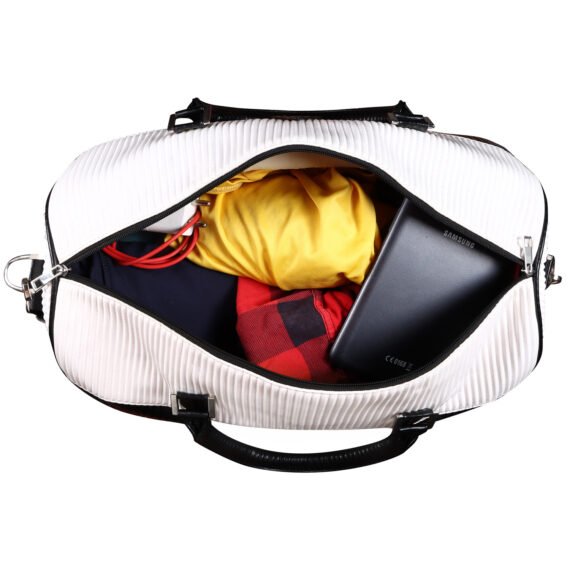 Walrus Stripes Series White Vegan Leather Travelling Duffle Bag