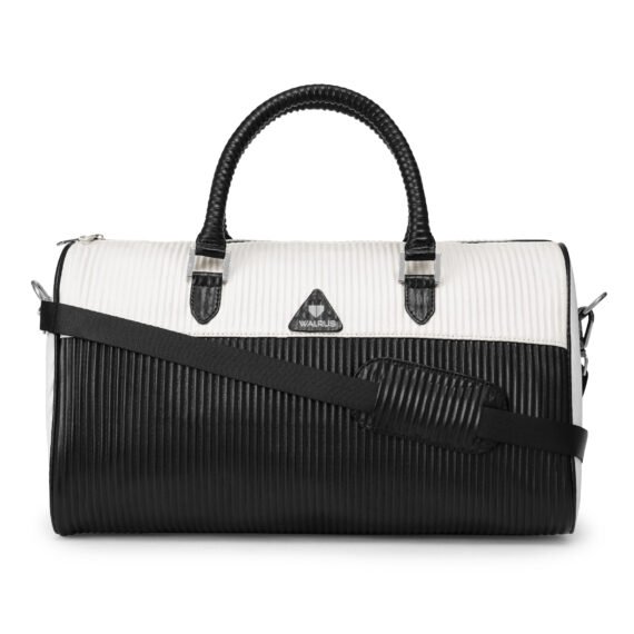 Walrus Stripes Series White Vegan Leather Travelling Duffle Bag