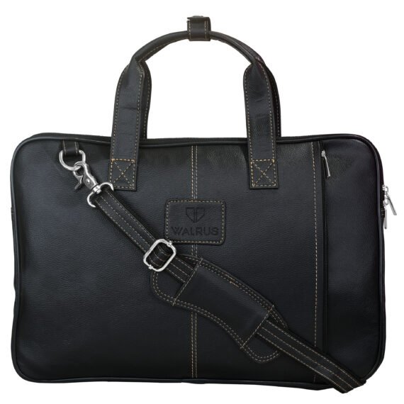 Walrus Sleek Black Slim Synthetic Leather Laptop Messenger Bag