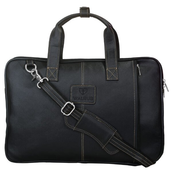Walrus Sleek Black Slim Synthetic Leather Laptop Messenger Bag