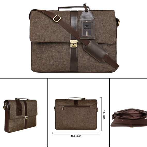 Walrus Fusion Series Brown Jute Fabric 15.6 Inch Laptop Messenger Bag With Laptop Compartment
