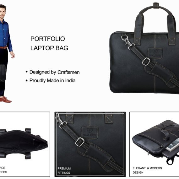 Walrus Sleek Black Slim Synthetic Leather Laptop Messenger Bag