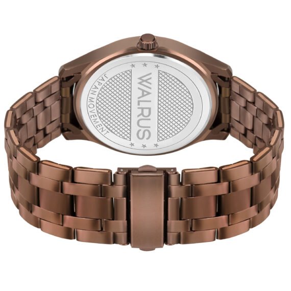 Walrus Brown Dial Analog Brass Chain Wrist Watch For Men With PUSH Button Lock