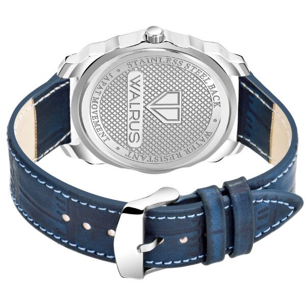 Walrus Blue Dial Analog Day Date Function Leather Strap Wrist Watch For Men
