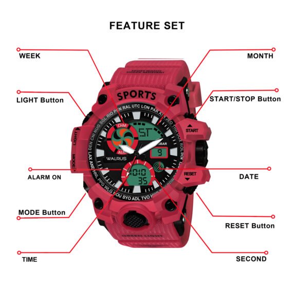Walrus Red Analog Digital Wrist Watch For Men