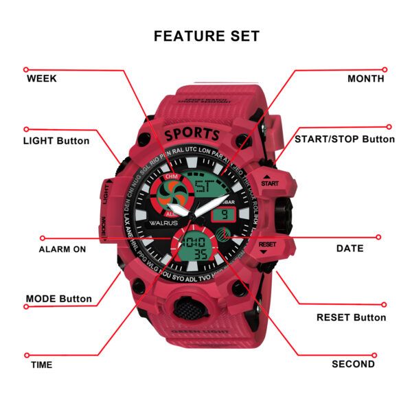 Walrus Red Analog Digital Wrist Watch For Men