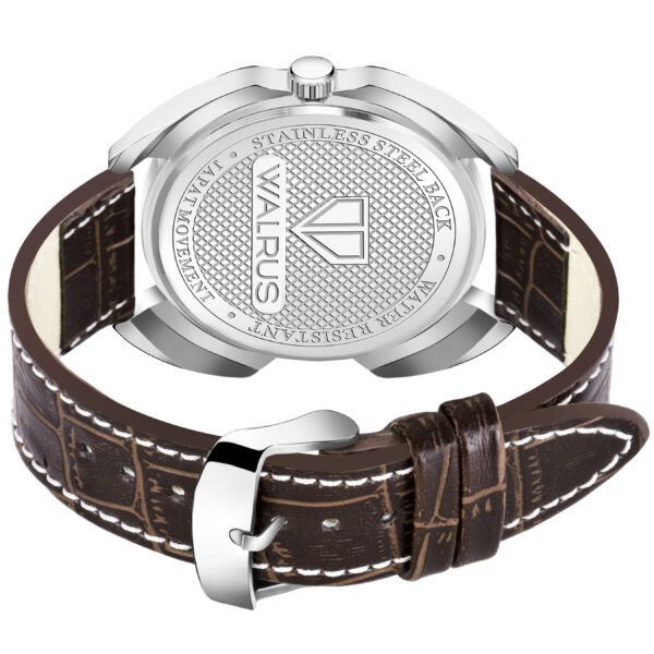 Walrus Silver Dial Analog Day Date Function Leather Strap Wrist Watch For Men