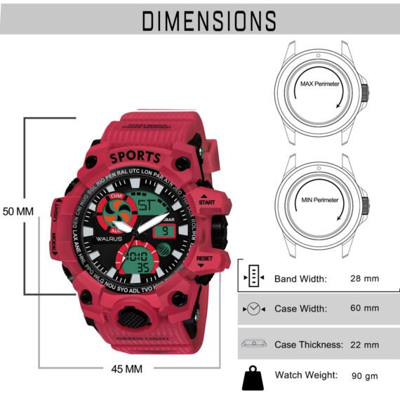 Walrus Red Analog Digital Wrist Watch For Men