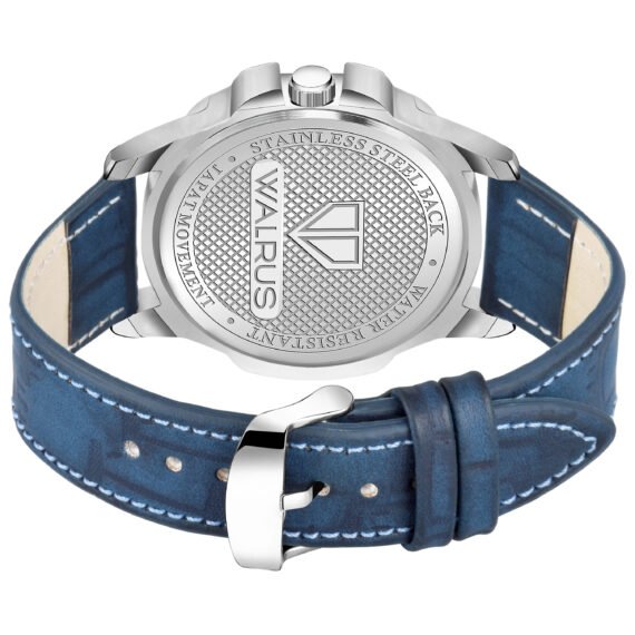 Walrus Blue Dial Analog Day Date Function Leather Strap Wrist Watch For Men