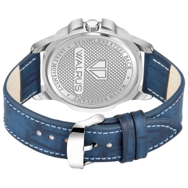 Walrus Blue Dial Analog Day Date Function Leather Strap Wrist Watch For Men