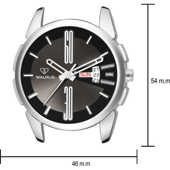 Walrus Black Dial Analog Day Date Function Metal Chain Wrist Watch For Men With PUSH Button Lock