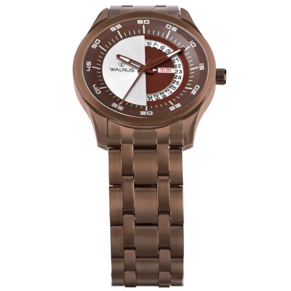 Walrus Brown Dial Analog Brass Chain Wrist Watch For Men With PUSH Button Lock