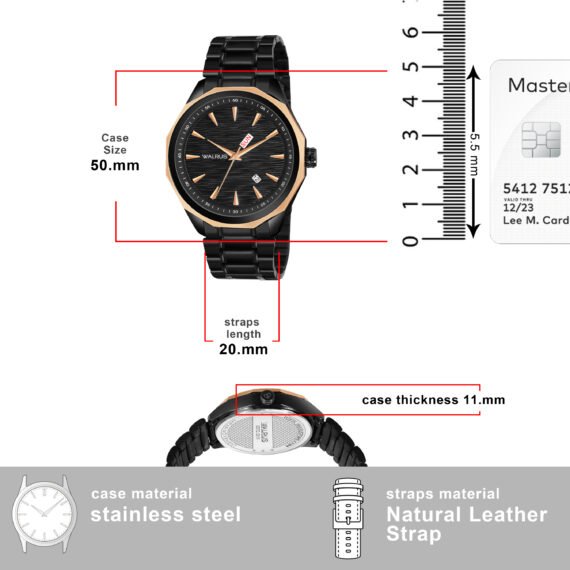 Walrus Black Dial Analog Leather Strap Wrist Watch For Men