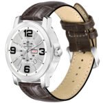 Walrus Silver Dial Analog Day Date Function Leather Strap Wrist Watch For Men