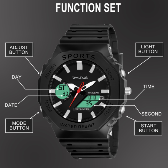 Walrus Black Analog Digital Wrist Watch For Men