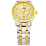 Walrus Gold Dial Analog Day Date Function Metal Chain Wrist Watch For Men With PUSH Button Lock