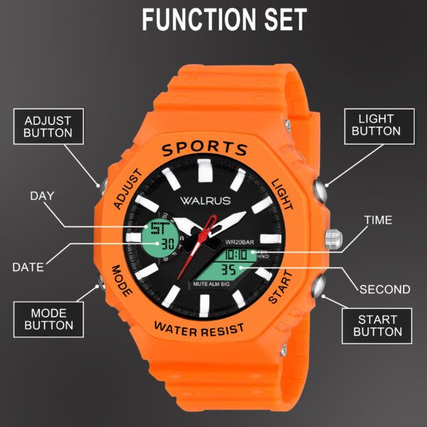 Walrus Orange Analog Digital Wrist Watch For Men