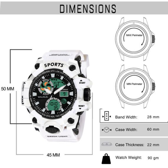 Walrus White Analog Digital Wrist Watch For Men