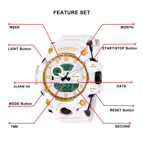 Walrus White Analog Digital Wrist Watch For Men