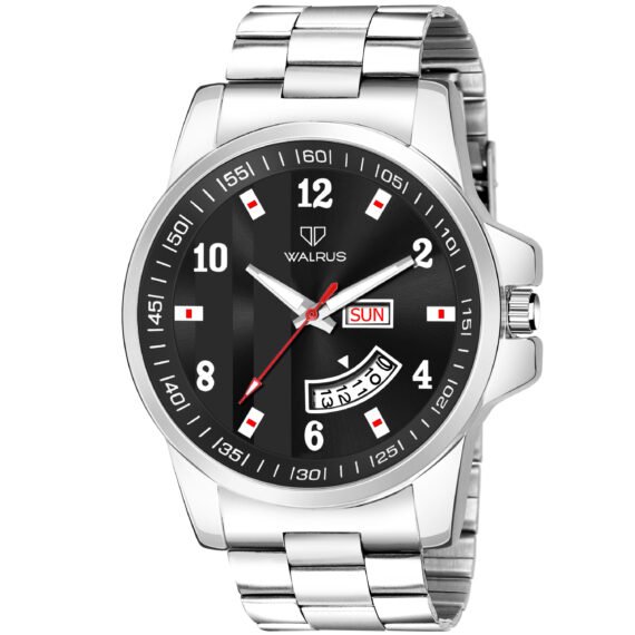 Walrus White Dial Analog Day Date Function Metal Chain Wrist Watch For Men