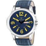 Walrus Blue Dial Analog Day Date Function Leather Strap Wrist Watch For Men