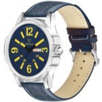 Walrus Blue Dial Analog Day Date Function Leather Strap Wrist Watch For Men