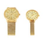 Walrus Gold Dial Analog Brass Chain Wrist Watch For Couple With PUSH Button Lock