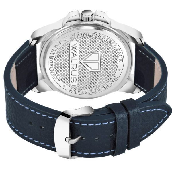 Walrus Blue Dial Analog Day Date Function Leather Strap Wrist Watch For Men