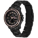 Walrus Black Dial Analog Day Date Function Metal Chain Wrist Watch For Men With PUSH Button Lock