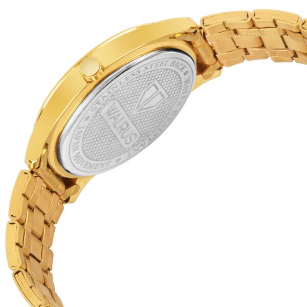 Walrus Gold Dial Analog Day Date Function Metal Chain Wrist Watch For Men With PUSH Button Lock